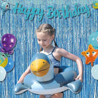 BRAVESHINE Light Blue Tinsel Foil Fringe Curtains - 2Pcs 3.2x8.2 ft Metallic Holiday Photo Booth Backdrop for Easter Birthdays Mermaid Frozen Sea Bachelorette Party Streamers Decorations