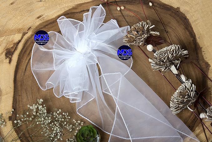MDS Pack of 50 PCS Organza Chair Sashes Wider Dining Chair Bows Ribbon Tie Back for Wedding Party Birthday Bridal Shower Reception Event Banquet Home Chair Cover Decoration - White
