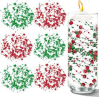 50 PCS Artificial Floating Beads for Centerpieces Vases, 8+3mm String Beads for Christmas Party Pearl String for Decoration, Red & Green String Pearls for Crafts Vase Fillers