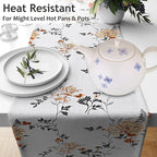 Ruvanti 100% Cotton Table Runner 72 Inches Long, Non-Slip, Stain Resistant, Washable & Reusable Table Runners Perfect for Wedding, Parties, Christmas, Holiday, in-Door use - Grey Floral