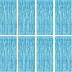 8 Pack Party Decorations, 3.28 FT x 7.05 FT Party Streamer, Metallic Sky Blue Tinsel Backdrop Fringe Curtains Party Decorations, Light Blue Birthday Backdrop Photo Booth Props