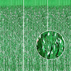Green Foil Backdrop Curtain - CYLMFC 3 Pack 3.3 ft x 6.6 ft Birthday Streamers Party Curtains Decorations Backdrop Xmas Graduation Decor