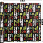 Aimyoo Gaming Birthday Wrapping Paper Roll - 17 Inch X 16.4 Feet - Black Happy Birthday Video Game Pattern Gift Wrap Paper for Boys Party, Baby Shower, Holiday