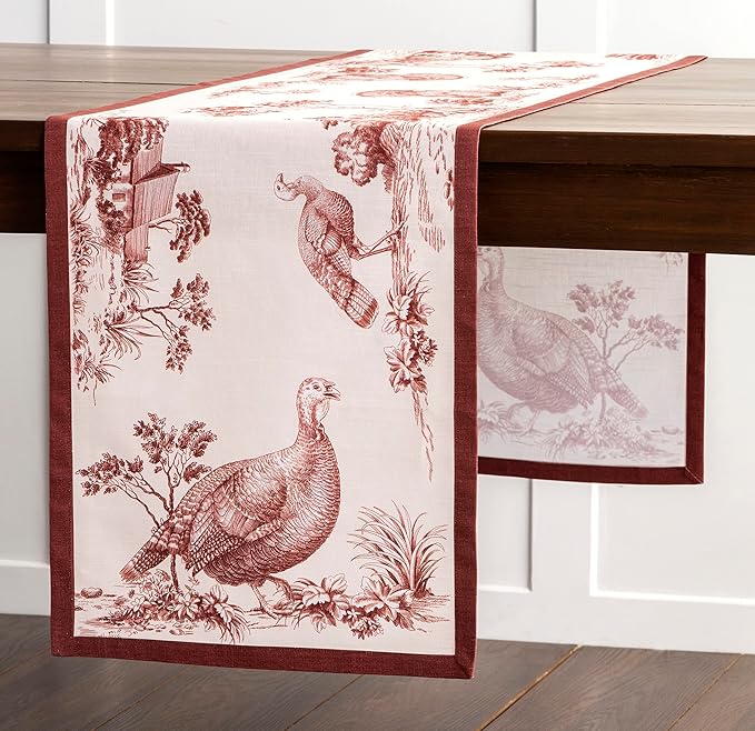 Maison d' Hermine Table Runner 100% Cotton Single Layer Table Runners 60 inches Long for Thanksgiving Christmas Decorations Home Kitchen Dining Party Wedding (Holy Jouy - Brown, 14.5" x 60")