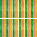 12 Pack Hawaiian Party Decorations, 3.28 FT x 7.05 FT Luau Party Decorations, Green Brown Yellow Luau Backdrop Fringe Curtains Foil Streamer, Metallic Summer Decor Luau Party Supplies