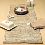 Chardin home Natural Jute Table Runner 13x36 Inch – Vintage Boho Rustic Table Decor – Handwoven Table Runner in Natural Jute and Sage Green-White – Farmhouse Dining or Console Table Accent