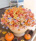 Artificial Fall Flowers Faux Mums for Outdoor Indoor Garden Home Decoration, Faux Flower Daisy with Eucalyptus Leaves Fake Plants Greenery Boxwood Porch Patio, 12 Bundles (6 Fall Multicolor)