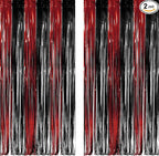 Black Red Party Streamers Backdrop - GREATRIL Foil Fringe Tinsel for Stranger/Friday Party/Halloween Party Decorations - 3.2ft X 8.2ft - 2 Packs