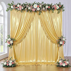 gogoparti 10x14FT Gold Sequin Backdrop Curtain - 2 Panels of 5x14FT Wrinkle-Free Reusable Glitter Drapes for Photography, Weddings, Birthdays & Parties