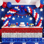 2 Pack Red&White&Blue Table Skirts, 29x108" Metallic Foil Tinsel Fringe Table Skirt for Rectangle Tables Streamer Curtains Backdrop, Party Decorations for Birthdays, Weddings, Holidays