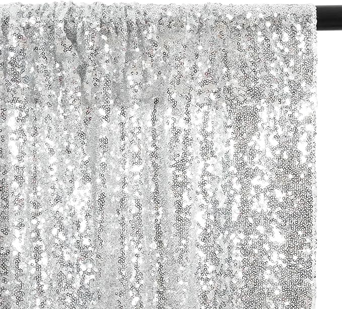 Eternal Beauty Silver Sequin Backdrop, 6x6 Ft Glitter Background Curtains for Shimmer Photography Party Wedding Birthday Back Drop Decor
