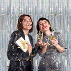 2 Pack Silver Glitter Backdrop Party Decorations Tinsel Streamers Foil Fringe Curtains Shimmer Wall Backdrop Christmas Birthday Bachelorette Party Wedding Decor Supplies