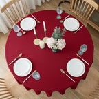 Biscaynebay Round Christmas Tablecloths 60" for Round Tables diameters from 28" to 48", Red Textured Fabric Water Resistant Folding Table Covers Washable for Dining, Kitchen, Wedding, Parties