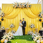Gold Satin Backdrop Curtains 2 Panels - Glitter Photo Drapes for Baby Shower, 10x10FT Shimmer Back Drop Cloth, Wrinkle Free for Birthday Graduation Home Party Wedding Background