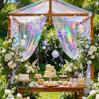 BTSD-home 29 Pcs Iridescent Party Decorations with Hanging Honeycomb Ball Decorative Paper Fan Snowflake Hexagonal Star Garlands Ribbons Birthday Wedding Graduation Bachelorette Disco Party Supplies