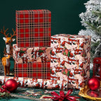 Ulmasinn Reversible Christmas Wrapping Paper Roll - 17" x33ft Double-Sided Designs with Santa and postcard & Plaid for Xmas Gift Wrap for Presents, Table Decor & Crafting