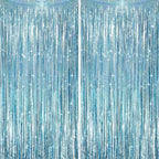 2 Pack Laser Light Blue Foil Fringe Curtains, Tinsel Streamers Birthday Party Decorations, Fringe Backdrop for Kids Birthday, Sea, Blue Theme Party