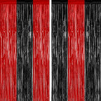 2 Pack Backdrop Curtains, 3.28 FT x 7.05 FT Black and Red Party Decor, Metallic Party Streamer Tinsel Foil Fringe Curtains, Foil Curtains Backdrop Halloween Decorations Party Supplies