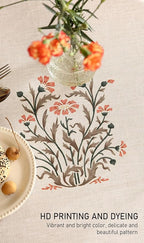 ISAENNE Floral Tablecloth for Round Tables,Linen Table Cloth with Double-Edged Lily Pattern,Heavy Durable Table Cover for Dining Thanksgiving Kitchen Decor Party Christmas,Diameter 55"