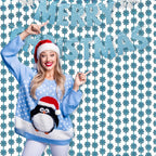 BRAVESHINE Blue Party Snowflake Backdrop - 2 Pack Hanging Foil Fringe Snow Flakes Party Streamers Curtain for Christmas Winter-Themed Frozen Birthday Baby Shower Holiday New Year Party Decorations
