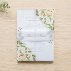 PONATIA 50PCS Vellum Jackets for 5x7 Invitation Cards- 135GSM Champagne Flowers Vellum Sleeves, VVellum Sleeves, 5x7 Clear Jackets - Wedding Invitations Wraps - Transparent Card Jackets