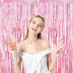 2 Pack 3.3x8.2 Feet Laser Pink Foil Fringe Backdrop Curtains, Tinsel Streamers Birthday Party Decorations, Fringe Backdrop for Graduation, Baby Shower, Gender Reveal, Disco Party