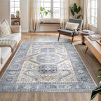 Bloom Rugs Washable Non-Slip 5' x 7' Rug - Blue/Beige Traditional Oriental Area Rug for Living Room, Bedroom, Dining Room, and Kitchen - Exact Size: 5' x 7'