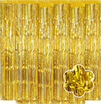 5 Pack Gold Foil Curtain Backdrop 3.2ft x 9.8ft Metallic Tinsel Foil Fringe Curtains Streamer Photo Booth Backdrop for Birthday Party Engagement Bachelorette Party Decorations (Gold)