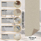 Ottomanson 3' x 20' Shaggy Runner Rug - Plush & Cozy Non-Slip Carpet for Bedroom, Living Room, Bathroom & Entryway - Durable & High-Traffic Friendly for Hallways & Dorms, Cream