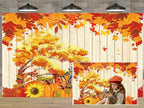 QGHOT Fall Tapestry Wall Hanging Autumn Photo Backdrop Rustic Orange Wood Tapestry Tree Maple Leaf Pumpkin Nature Landscape Country Tapestries for Bedroom Room Thanksgiving Decor (59.1"x51.2")
