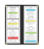 Goodsmart Restaurant Menu Covers - 25 Pack Black 2-Page/4-View 4.25" x 11", Top-Loading Vinyl Menu Holders with Clear Sleeves, Double-Stitched Edge, Leather-Style Café Covers with Gold Corners
