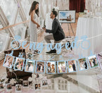 Pre-Strung Engaged Photo Banner - Light Blue Glitter Engagement Party Decoration Supplies with Romantic Memories Picture Card Frames for Bachelorette, Bridal Shower, Wedding Party Photo Booth Props