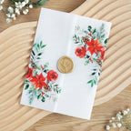 PONATIA 50 PCS 135gsm Vellum Jackets for 5x7 Wedding Invitation Cards- Christmas Red Floral Printed Vellum Sleeves, Invitation Cards Wraps, Christmas Cards Jackets