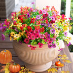 HyeFlora Artificial Flowers for Outdoor Indoor Garden Home Decoration, Faux Flower Daisy with Eucalyptus Leaves Fake Plants Greenery Boxwood Porch Patio, 12 Bundles (Mix Pink Red Purple Yellow)