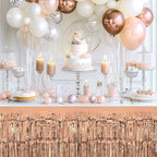 2 Pack Rose Gold Table Skirts, 29x108" Metallic Foil Tinsel Fringe Table Skirts for Rectangle Tables Streamer Curtains Backdrop, Party Decorations for Birthdays Weddings Holidays