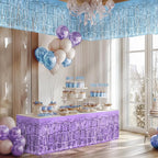 4 Pack Blue Purple Series Table Skirts, 29x108" Metallic Foil Tinsel Fringe Table Skirt for Rectangle Tables Streamer Curtains Backdrop, Party Decorations for Birthdays, Weddings, Holidays