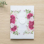 PONATIA 50PCS Vellum Jackets for 5x7 Invitation Cards- 135GSM Fuchsia Flowers Vellum Sleeves Paper 5x7 Jackets - Wedding Invitations Wraps - Transparent Card Jacket