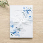 PONATIA 50PCS Vellum Jackets for 5x7 Invitation Cards- 135GSM Light Blue Floral Printed Vellum Sleeves, Quinceanera Wedding Invitation Cards Wraps, Transparent Christmas Gift Cards Jackets