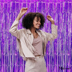 4 Pack Purple Fringe Curtain Backdrop, 3.2Ft x 6.6Ft Metallic Tinsel Foil Fringe Streamers Curtains Background for Photo Booth Birthday Wedding Baby Shower Party Thanksgiving Christmas Decorations