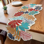 Beaded Table Runner 13x36 - Handmade Leaf Design, Glass Beads & Polyester Backing - Decorative Dining Table Centerpiece for Weddings, Parties, Thanksgiving, Christmas & Everyday Décor - CLEENTABLE