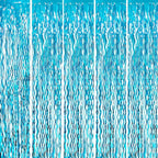 GOER 3.2 ft x 6.5 ft Metallic Tinsel Foil Fringe Curtains Party Photo Backdrop Party Streamers for Birthday,Graduation,New Year Eve Decorations Wedding Decor (5 Pcs,Wavy Light Blue)