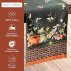 Maison d' Hermine Table runner 100% Cotton Double Layer Table Runners 72 inches long for Thanksgiving Christmas Decorations Home Kitchen Dining Party Wedding (Pumpkin Garden - Dark Green, 14.5" x 72")
