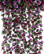 6 Pcs x 8.2 ft Flower Garland Artificial Rose Vine Flowers with Green Leaves Hanging Fake Roses Vine for Room Party Home Wedding Birthday Christmas Wall Arch Decor, Spring Purple Flower