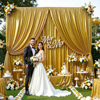 Golden Brown Satin Backdrop Curtains 2 Panels - Glitter Photo Drapes for Baby Shower, 10x10FT Shimmer Back Drop Cloth, Wrinkle Free for Golden 50th Birthday Party Decorations