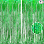 BRAVESHINE Green Metallic Tinsel Foil Fringe Curtains - 2 Pack 3.2 x 8.2 ft Metallic Photo Backdrop for Graduates-Theme/St Patricks Day/Hawaiian/Luau/Dinosaur/Jungle-Theme/Christmas Party Decorations