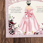 50Pcs Pink Crown Quinceanera Invitation Burgundy for 15 year, Sweet 16, Miss XV, Birthday Laser Cut Quince Invitation Cards Personalized Glitter Pink