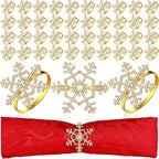 Patelai 100 Pieces Snowflake Napkin Rings Thanksgiving Christmas Napkin Holders Exquisite Household Rhinestone Napkin Rings Set for Christmas Wedding Dinner Party Table Decoration (Gold)