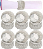 12 Pcs Beaded Napkin Rings - Rhinestone Napkin Buckles Glossy Napkin Bling Round Holders for Easter Holiday Wedding Banquet Home Party Dining Table Decoration (Silver) - CLEENTABLE