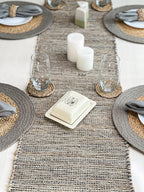 Chardin home Natural Jute Table Runner 13x72 Inch – Vintage Boho Rustic Table Decor – Handwoven Table Runner in Natural Jute and Grey – Farmhouse Dining or Console Table Accent
