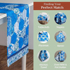 Maison d' Hermine Table Runner 100% Cotton Single Layer Table Runners 108 inches Long Decorative for Home Kitchen Dining Party Wedding Bridal Shower Spring Summer (Summer Blues, 14.50" x 108")